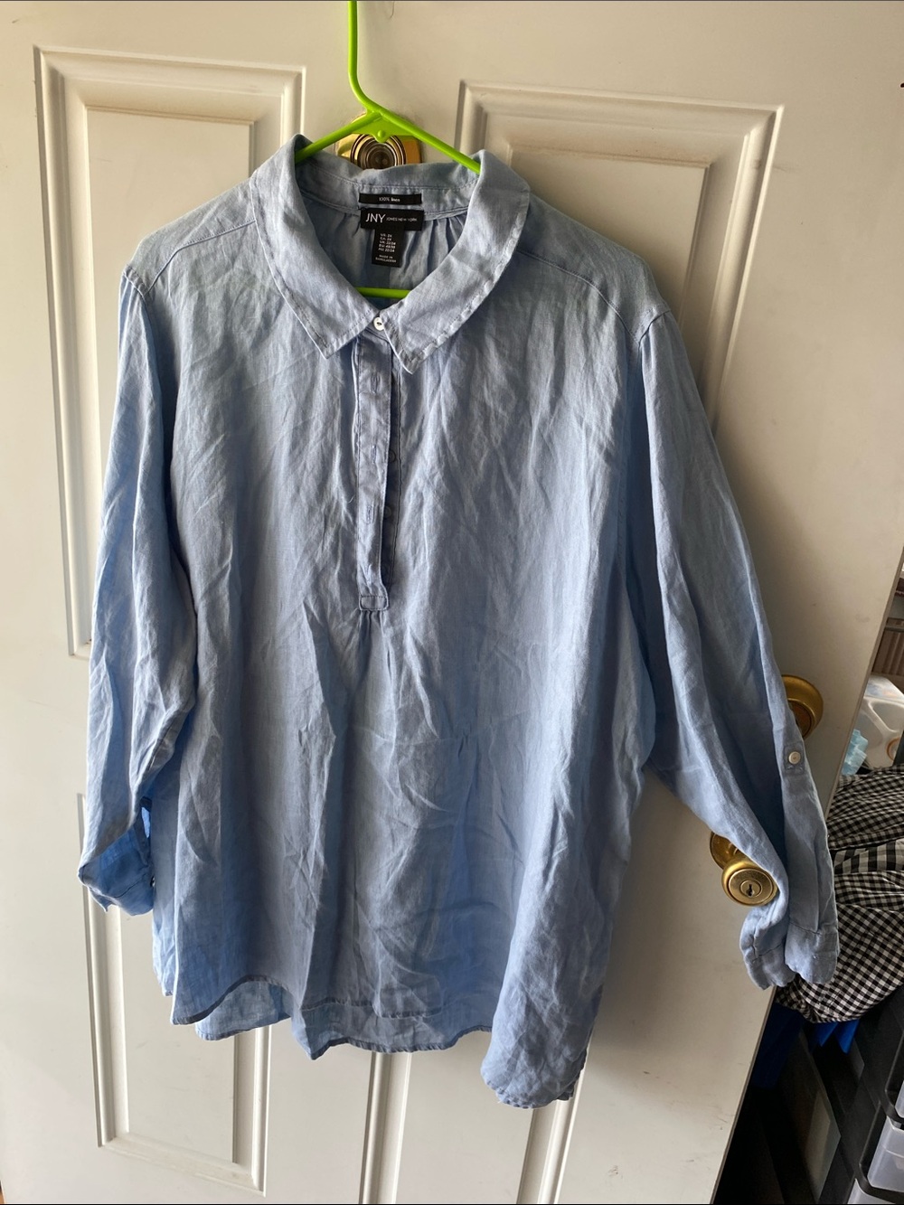 Jones New York Light Blue Button-Down Linen-Blend Shirt